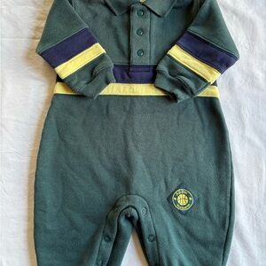 Vtg. Miniwear Green Bodysuit with Yellow and Navy Stripes